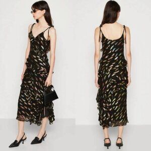 Never Fully Dressed Faro Maxi Dress Metallic Jacquard Tie Strap Ruffle, Size 18